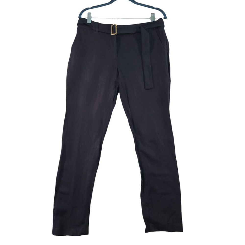 Calvin Klein Linen Blend Pants Trousers Belted Womens Size 4 Dark Blue